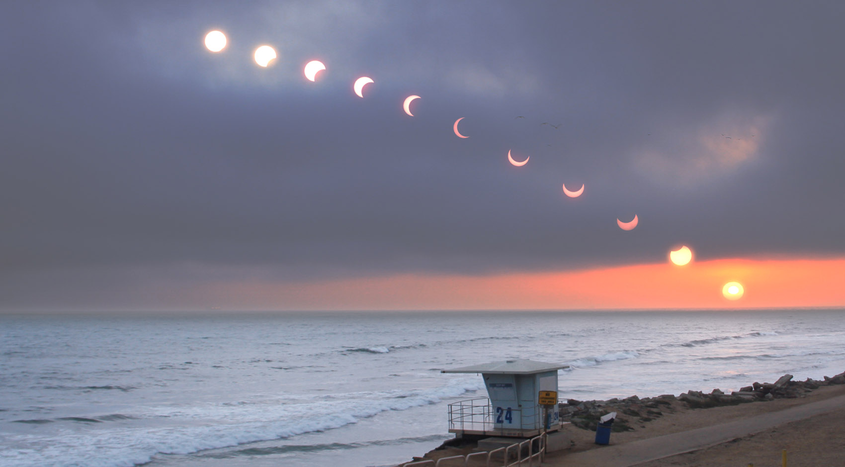 Solar Eclipse over the ocean in Charleston SC 